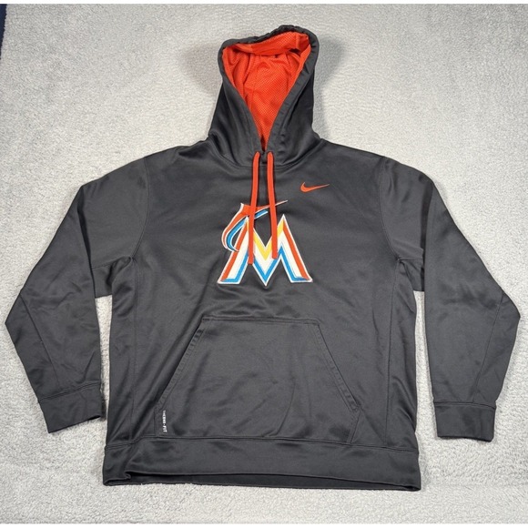 Nike Other - Miami Marlins Nike Therma Fit Pullover‎ Hooded Baseball Sweatshirt Mens XL Black